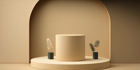 Realistic 3D beige theme podium for product display. Created with Generative AI Technology
