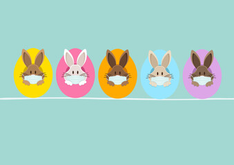 Karte 5 Osterhasen Maske In Ostereiern Von Vorn Türkis