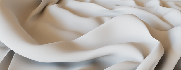 White Cloth Banner with Wrinkles. Wavy Surface Texture.
