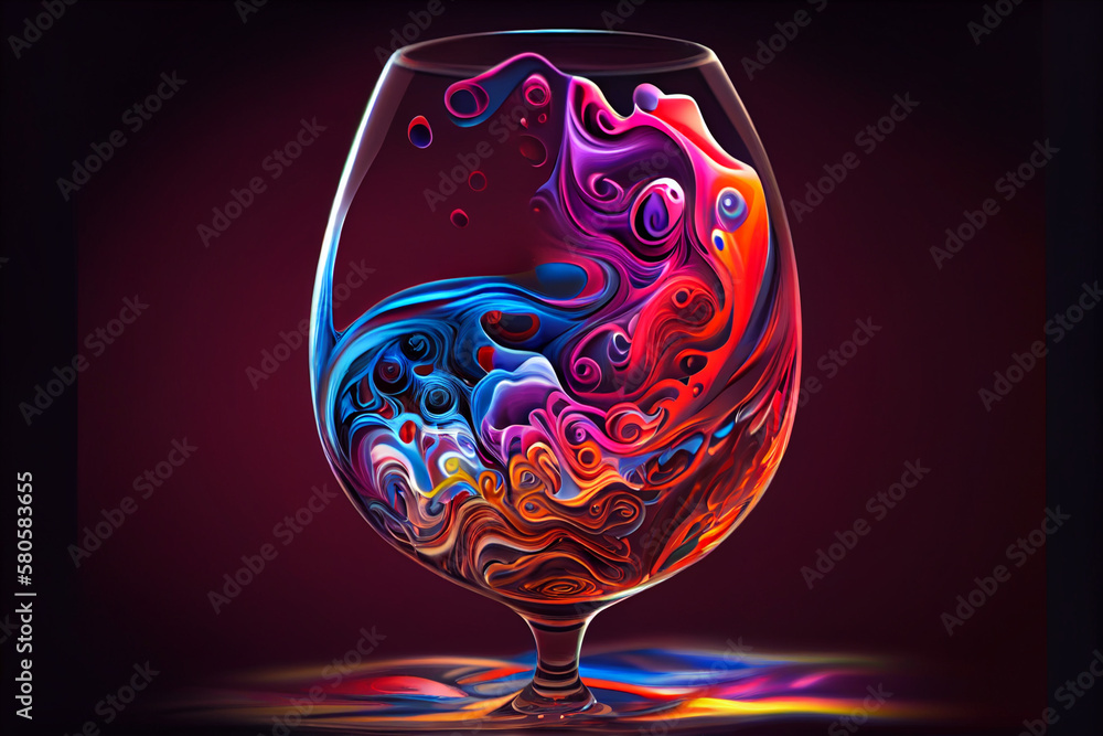 Poster a swirling mix of colors in the shape of a wine glass, with shades of deep reds and generative ai te