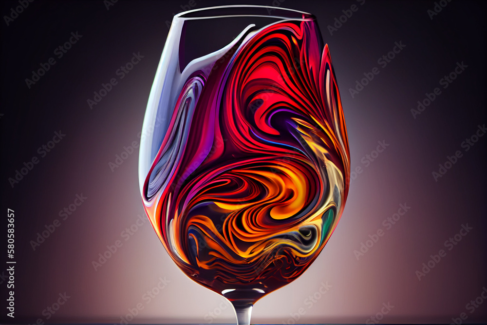 Poster a swirling mix of colors in the shape of a wine glass, with shades of deep reds and generative ai te