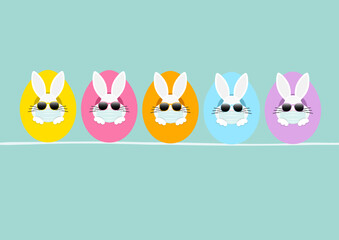 Karte 5 Weiße Osterhasen Maske Sonnenbrille In Ostereiern Von Vorn Türkis