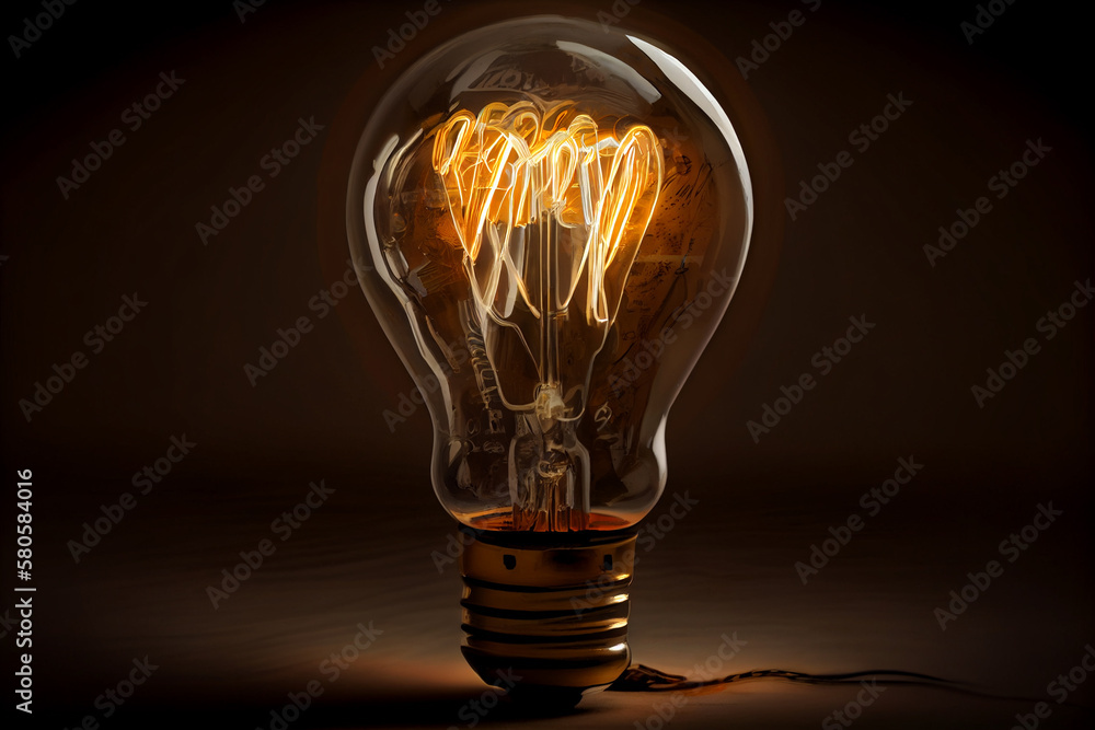 Aufkleber  light bulb is one that depicts the filament inside the bulb. Generative AI technology.