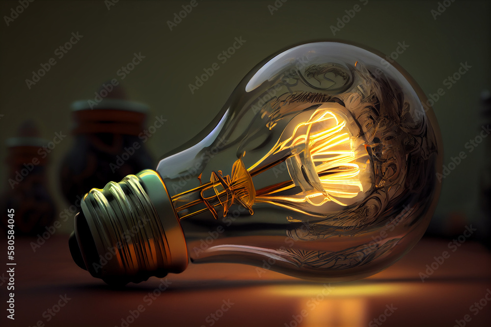 Aufkleber  light bulb is one that depicts the filament inside the bulb. Generative AI technology.