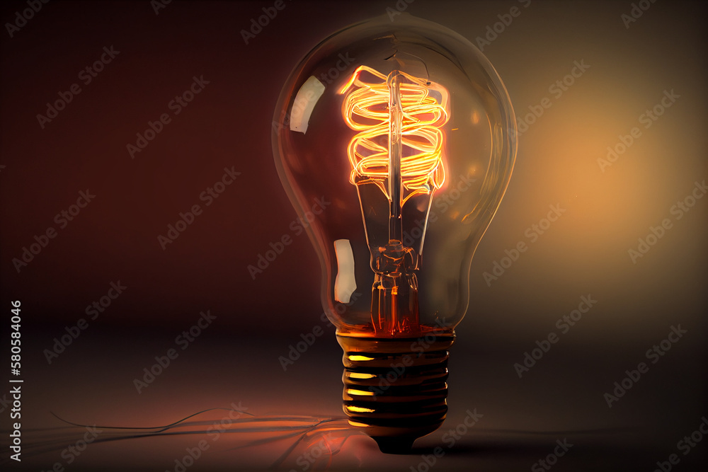 Poster light bulb is one that depicts the filament inside the bulb. generative ai technology.