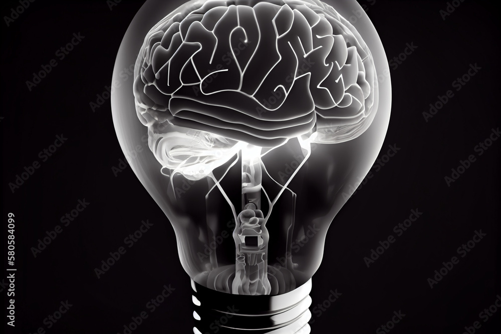 Fototapete an image of a light bulb with a brain inside is a trending symbol of creativity, innovation, and int