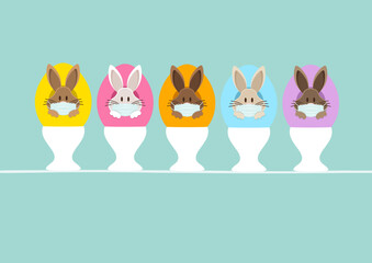 Karte 5 Osterhasen Maske In Ei Eierbecher Vorn Türkis