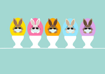 Karte 5 Osterhasen Maske Sonnenbrille In Ei Eierbecher Vorn Türkis