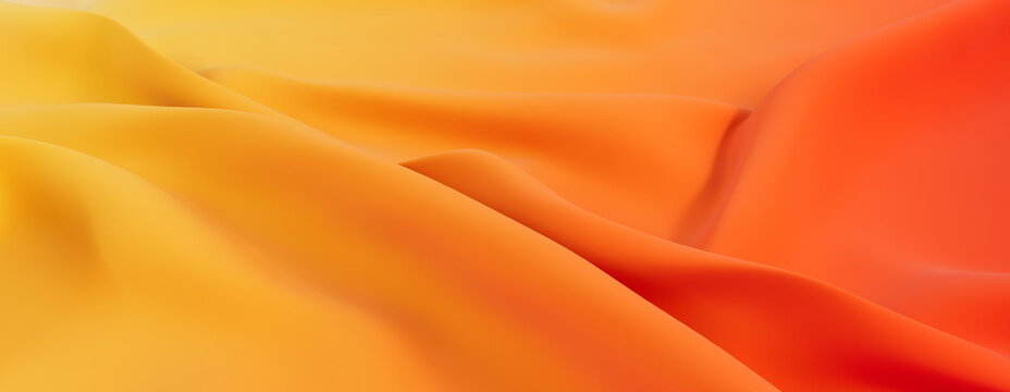 Orange and Yellow Fabric Wallpaper with Ripples. Multicolored Wavy Surface Texture.