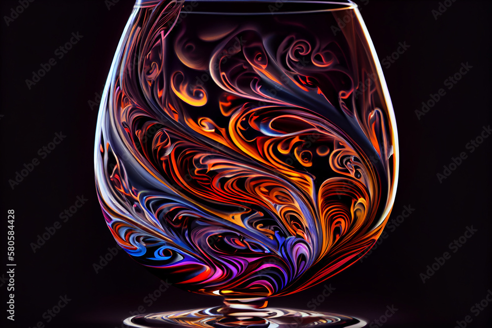Poster a swirling mix of colors in the shape of a wine glass, with shades of deep reds and generative ai te