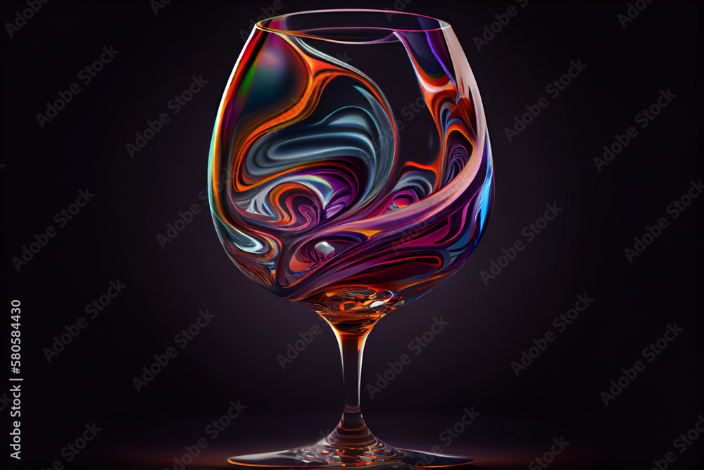 Poster a swirling mix of colors in the shape of a wine glass, with shades of deep reds and generative ai te