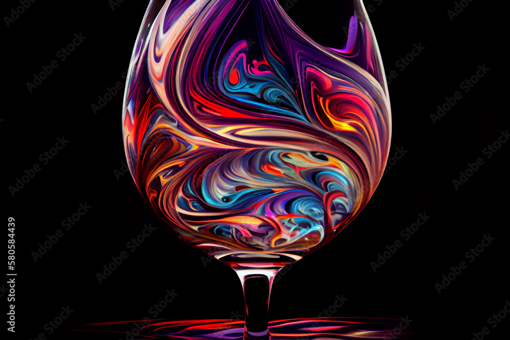 Poster a swirling mix of colors in the shape of a wine glass, with shades of deep reds and generative ai te