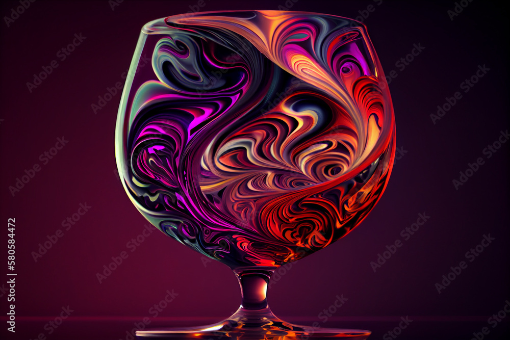 Poster a swirling mix of colors in the shape of a wine glass, with shades of deep reds and generative ai te