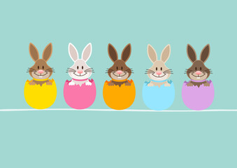 5 Osterhasen Eierschale Karte Türkis