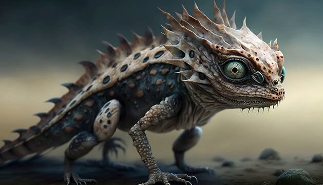 Unknown species with fine details. A special creature with a new evolution. AI generated illustration.