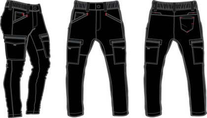 Template trousers pants, front, back and side. Colorful, vector image	