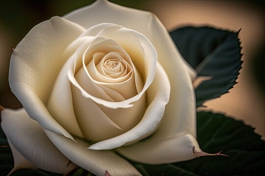 Close up macro photography of a white rose flower. Generative AI
