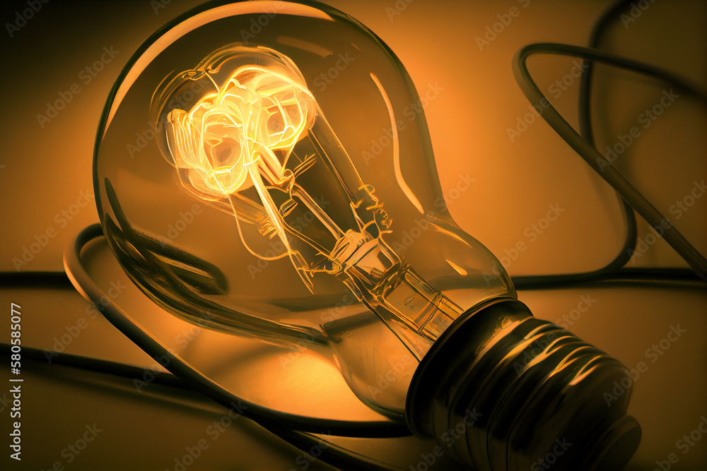 Poster light bulb is one that depicts the filament inside the bulb. generative ai technology.