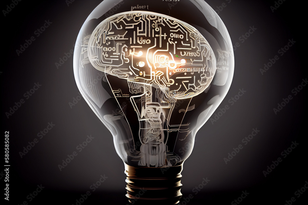 Poster an image of a light bulb with a brain inside is a trending symbol of creativity, innovation, and int