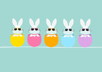5 Weiße Osterhasen Maske Sonnenbrille Eierschale Karte Türkis