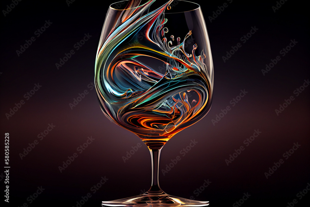 Poster A swirling mix of colors in the shape of a wine glass, with shades of deep reds and purples blending together to create a mesmerizing pattern. Generative AI technology.