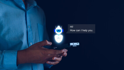Chatbot concept. open AI, Artificial Intelligence. businessman using technology smart robot AI,...