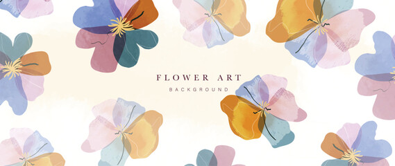 Abstract floral art background vector. Botanical watercolor hand drawn wildflowers paint brush. Minimal design illustration for wallpaper, banner, print, poster, cover, greeting and invitation card. 