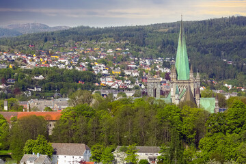 Aerial view of the Cathedral Nidarosdomen, Trondheim