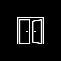 Door line icon. Open doorway sign. Home interior symbol isolated on black background.