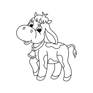 Funny baby cow cartoon characters vector illustration. For kids coloring book.
