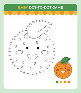 Dot-to-dot game for children, Fruit orange, Summer children game