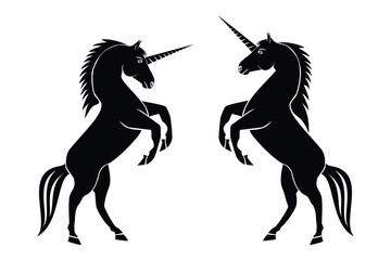 Fototapeta na wymiar Line art vector of unicorn legendary creature seems horse with horn forehead and action lifting front leg drawing in black and white