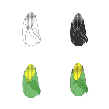 Corn cub icon set.  Flat vector illustration.