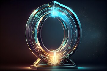 Hologram portal. circle teleport podium with hologram effect. Abstract high tech futuristic technology design, generative ai