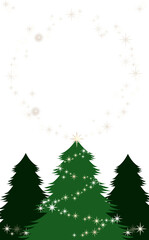 クリスマス☆縦型イラスト素材 ツリーとキラキラ星の丸フレーム 白背景 色違い・差分有