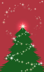 クリスマス☆縦型イラスト素材・大 ツリーとキラキラ星の丸フレーム 赤背景 色違い・差分有