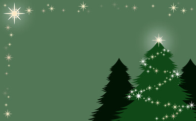 クリスマス☆イラスト素材 ツリーとキラキラ星のフレーム  スモーキーグリーン背景 色違い・差分あり