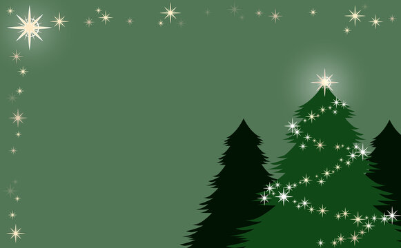 クリスマス☆イラスト素材 ツリーとキラキラ星のフレーム  スモーキーグリーン背景 色違い・差分あり
