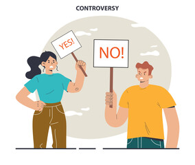 Controversy or disagreement concept. Troubled communication between