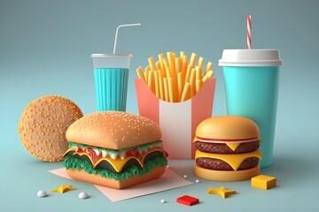 3d render of fast food concept background