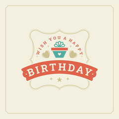Happy birthday vintage shield ribbon greeting card typographic template vector flat