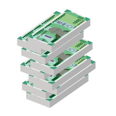 Fototapeta premium Indian Rupee Vector Illustration. India, Bhutan money set bundle banknotes. Paper money 1000 INR. Flat style. Isolated on white background. Simple minimal design.