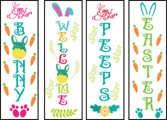 Fototapeta na wymiar Happy easter color hand drawn lettering calligraphy holiday concept porch sign; Happy easter hand drawn color porch sign; Happy easter vertical lettering porch sign 
