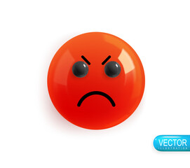 Emoji face very angry. face Emotion Realistic 3d Render. Icon Smile Emoji. Vector yellow glossy emoticons.