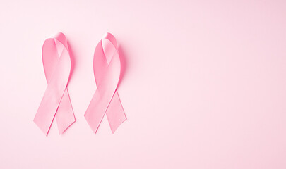 World breast cancer day concept with pink ribbon on pink background