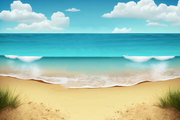 Summer sale banner, tropical sea beach with blue sky background. Generative ai.