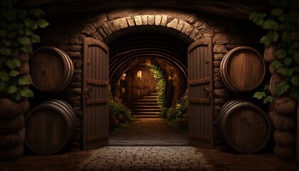 Fototapeta na wymiar wine cellar in vinery industry, Generative Ai