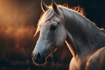 Fototapeta na wymiar Horse in Soft Light - Focusing on its Features - AI Generated