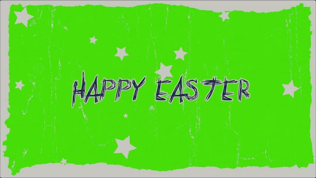 Happy Easter with stars on green grunge texture, motion holidays, hipster and spring day style background