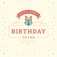 Happy birthday gift box present greeting vintage social media post template vector flat illustration